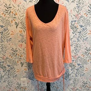 Elegant Coral V-Neck Long Sleeve Top